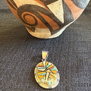 Multi-Color Inlay Oval Pendant Necklace - Women Jewelry